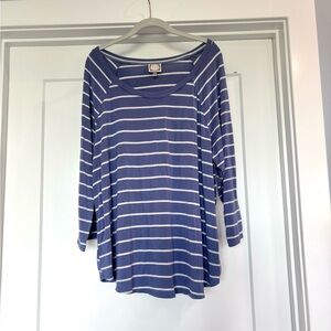 Truself Grayish Blue & White Scoop Neck 3/4 Sleeve Tunic/ Top- Sz 2XL